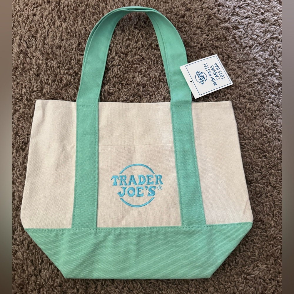 Trader Joe’s Mini Canvas Tote Bag in Pastel Green and Cream